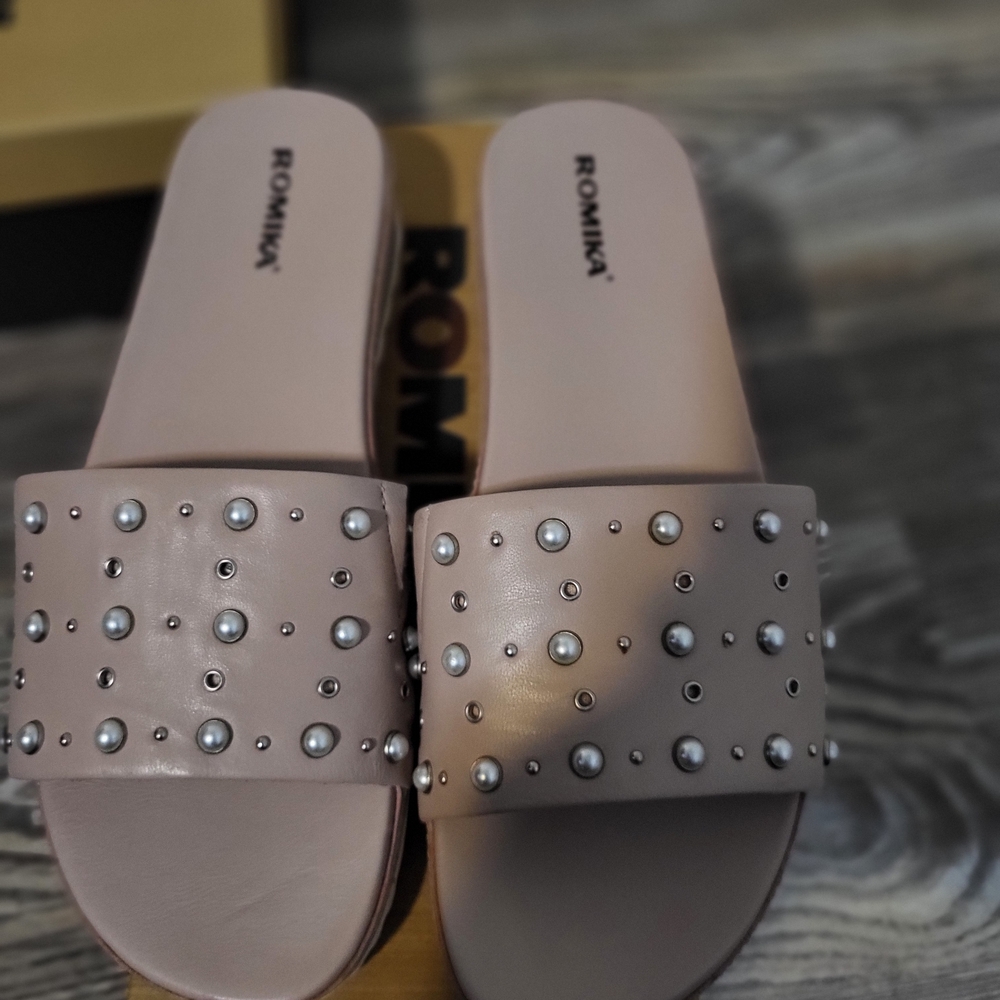 Romika Women's Pearl Studded Sandals - Light Pink